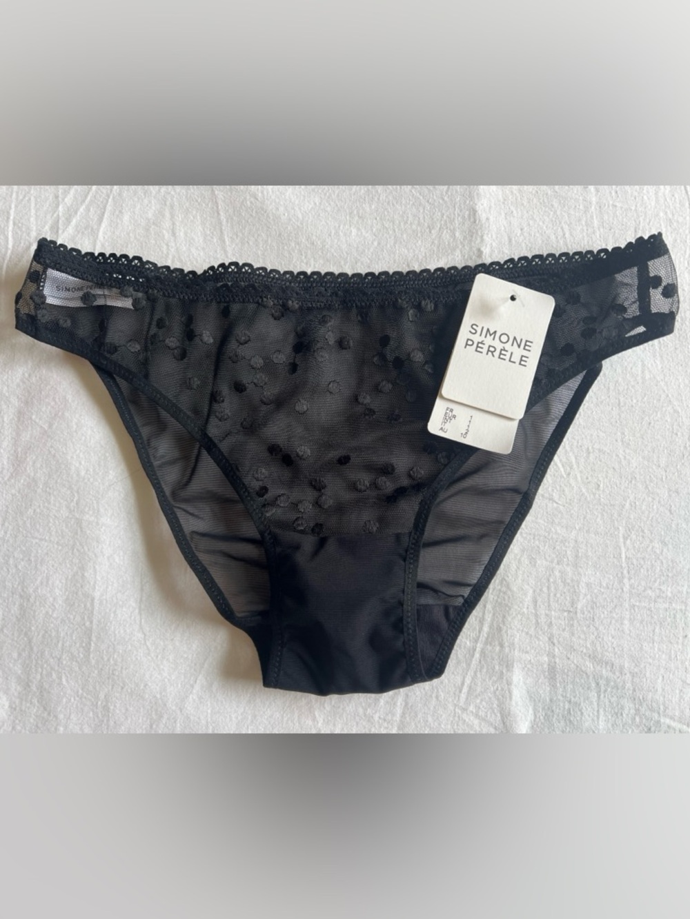 NWT Simone Perele Black Sheer Lace Brief Size 1 XS
